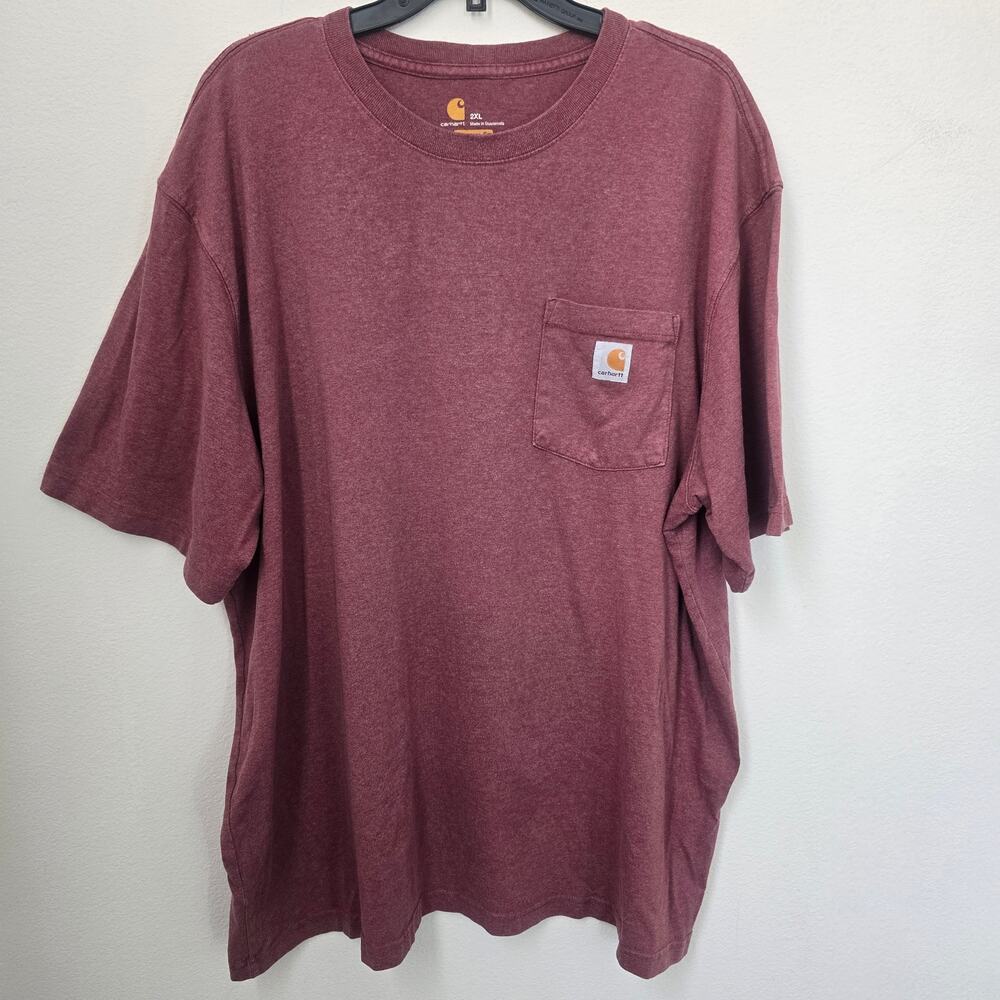 Carhartt Men 2XL Short Sleeve Pocket Shirt Heather Red Original Fit Cotton Blend